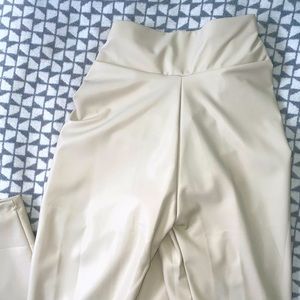 Fashion Nova Cream Faux Leather Leggings